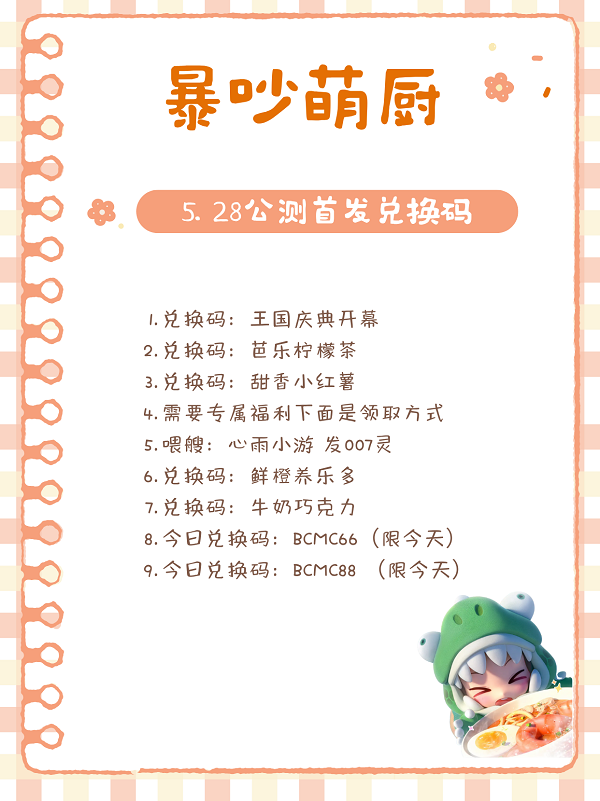 暴吵萌厨公测兑换码有哪些 暴吵萌厨公测兑换码大全